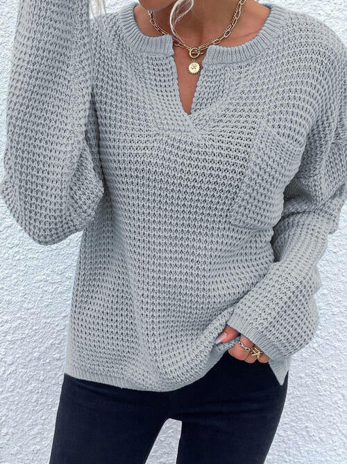 Notched Long Sleeve Sweater |1mrk.com