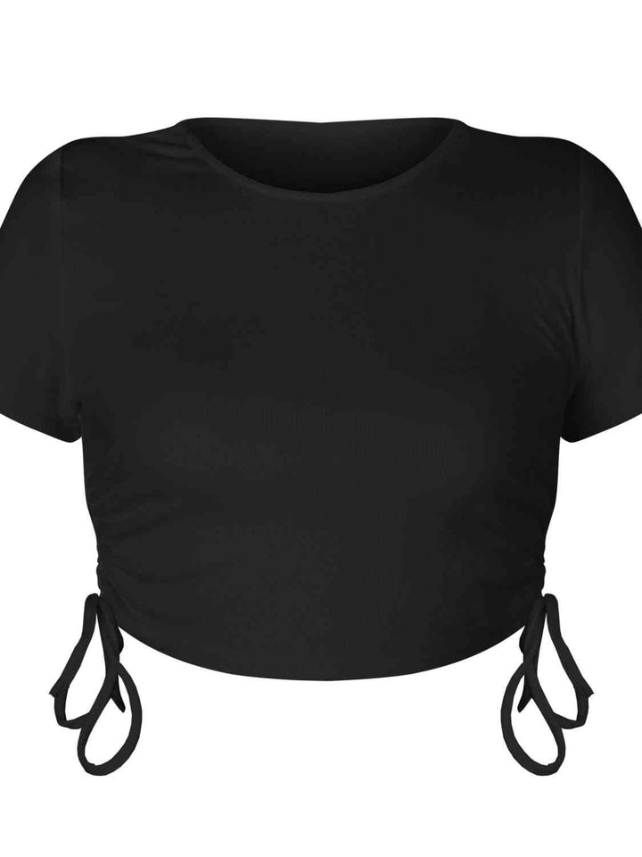 Round Neck Short Sleeve Drawstring Tee | 1mrk.com