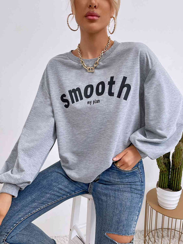 Round Neck Long Sleeve SMOOTH MY PLAN Graphic Sweatshirt | 1mrk.com