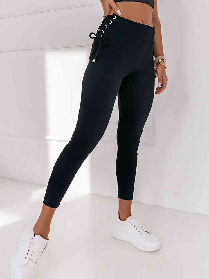 Wide Waistband Lace-Up Leggings |1mrk.com