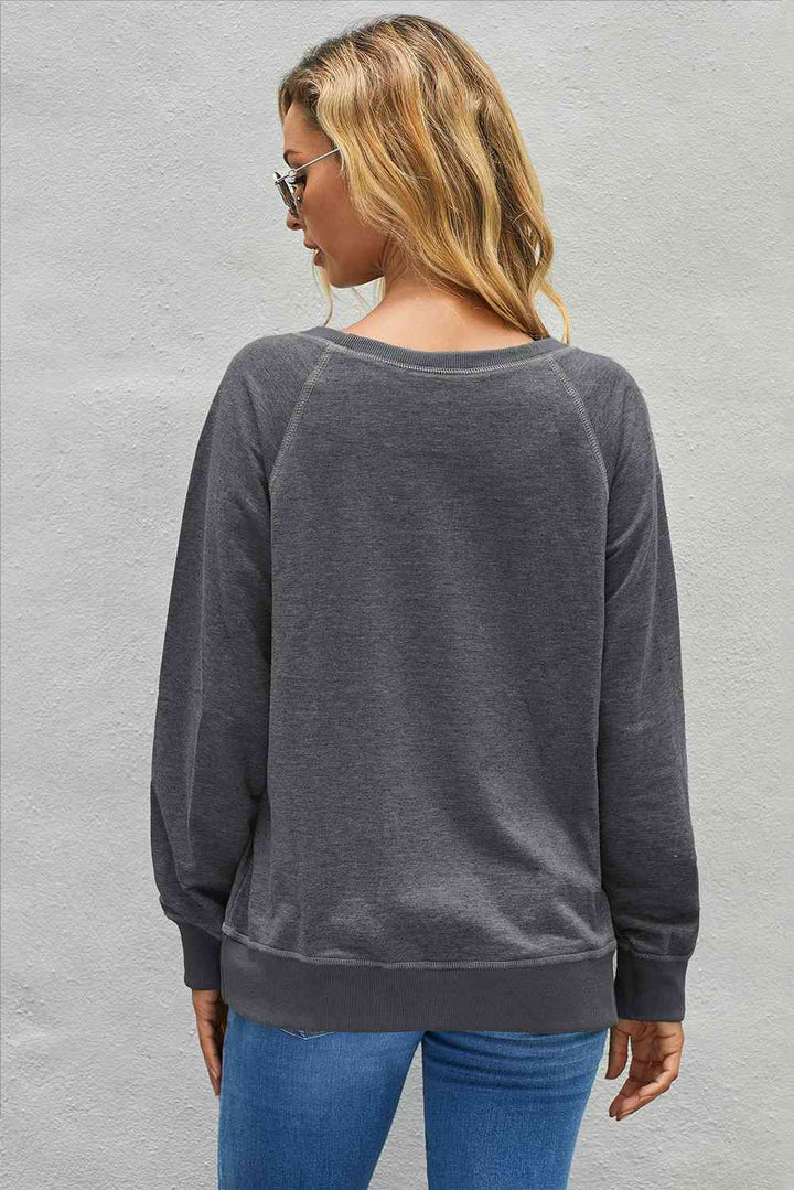 Round Neck Raglan Sleeve Exposed Seam Sweatshirt |1mrk.com