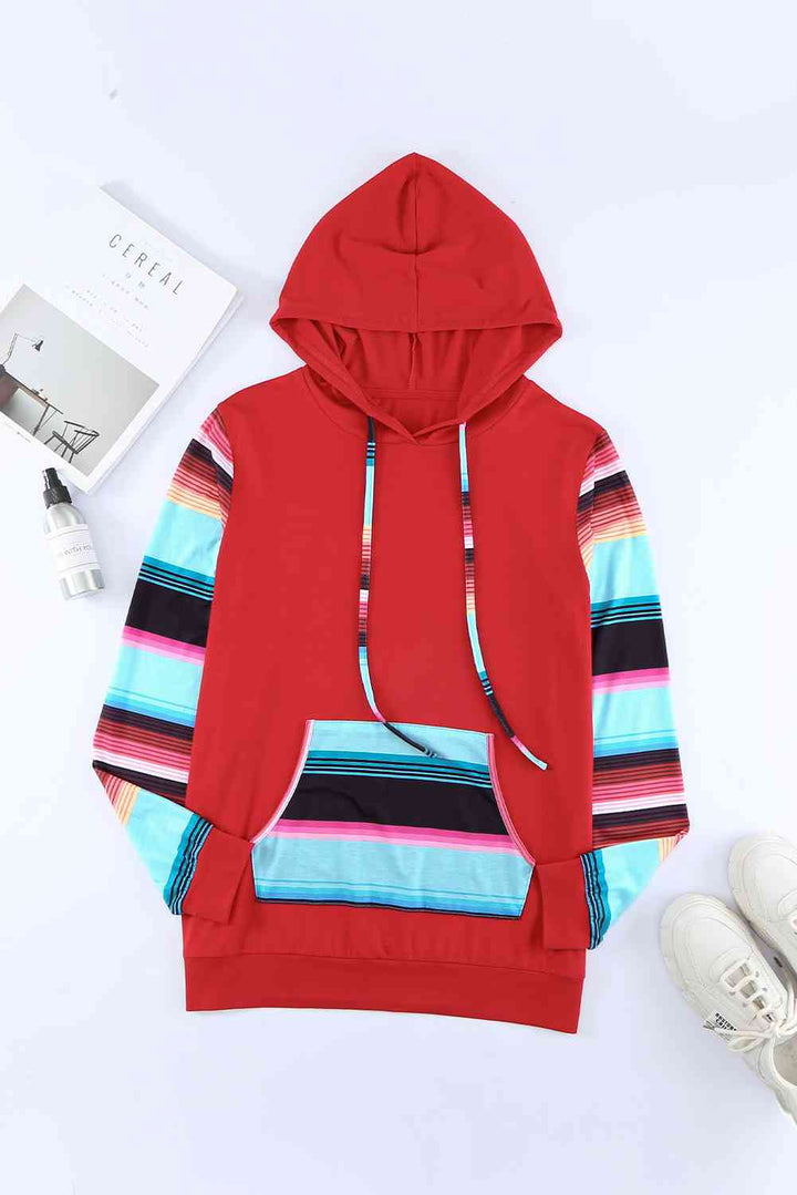 Striped Drawstring Hoodie with Kangaroo Pocket | 1mrk.com