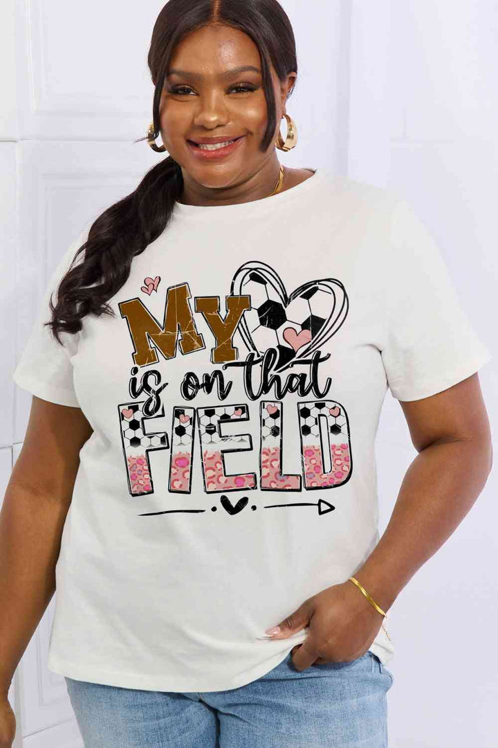 Simply Love Full Size MY HEART IS ON THAT FIELD Graphic Cotton Tee | 1mrk.com