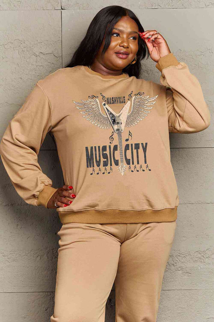 Simply Love Simply Love Full Size Round Neck Dropped Shoulder MUSIC CITY Graphic Sweatshirt |1mrk.com