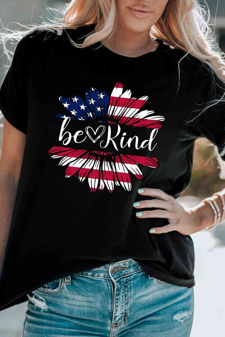 BE KIND US Flag Graphic Round Neck Tee | 1mrk.com