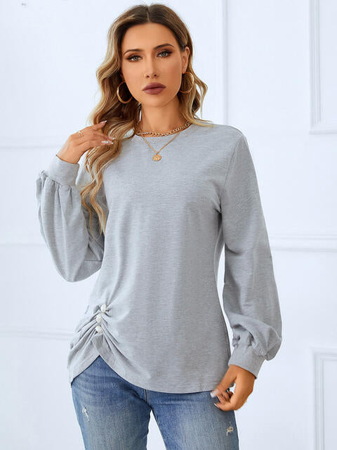 Ruched Detail Round Neck T-Shirt | 1mrk.com