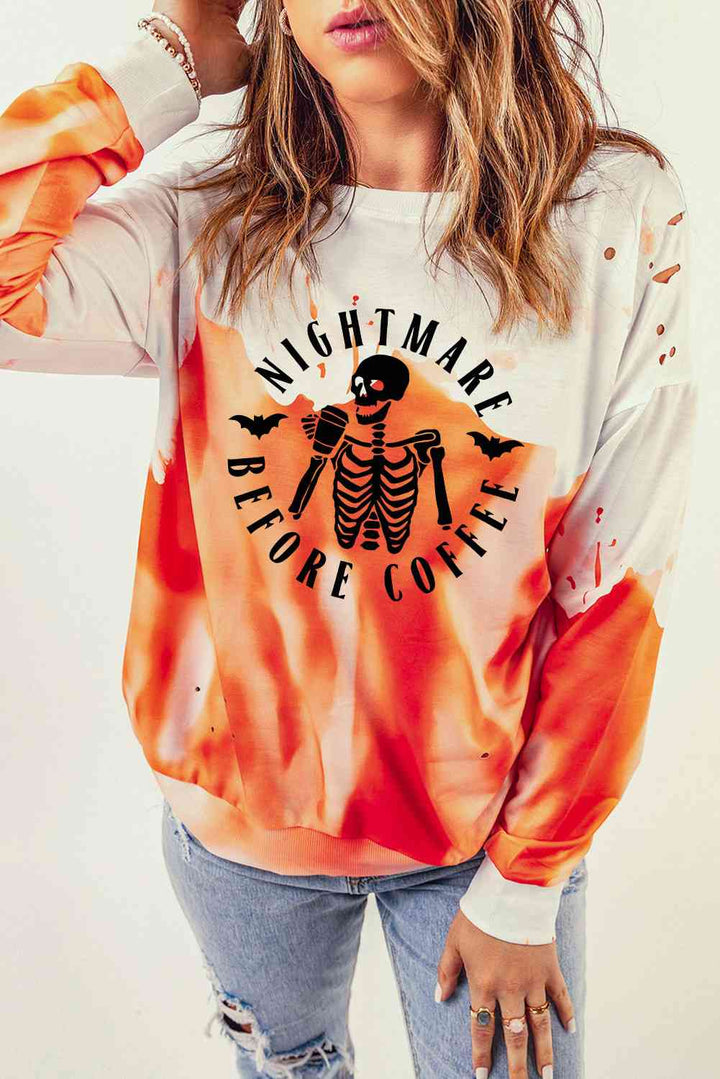 Round Neck Dropped Shoulder NIGHTMARE BEFORE COFFEE Graphic Sweatshirt |1mrk.com