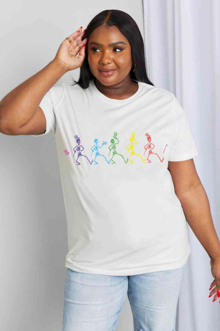 Simply Love Full Size Dancing Skeleton Graphic Cotton Tee | 1mrk.com