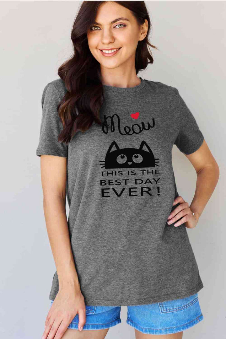 Simply Love Full Size MEOW THIS IS THE BEST DAY EVER! Graphic Cotton T-Shirt | 1mrk.com