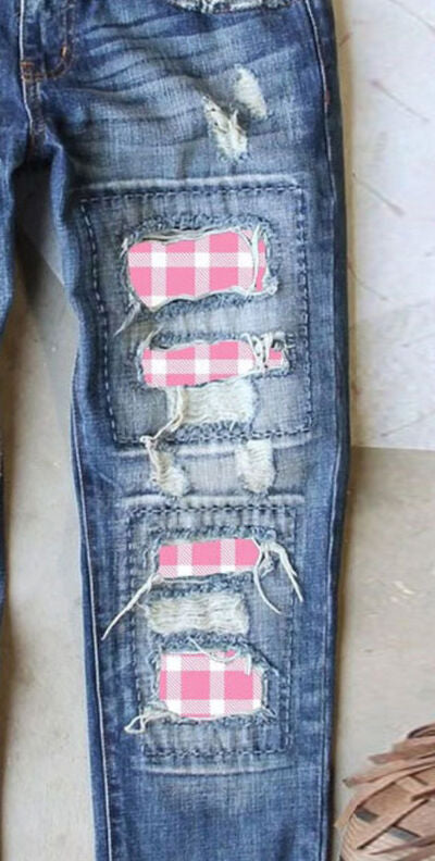 Distressed Printed Straight Jeans | 1mrk.com