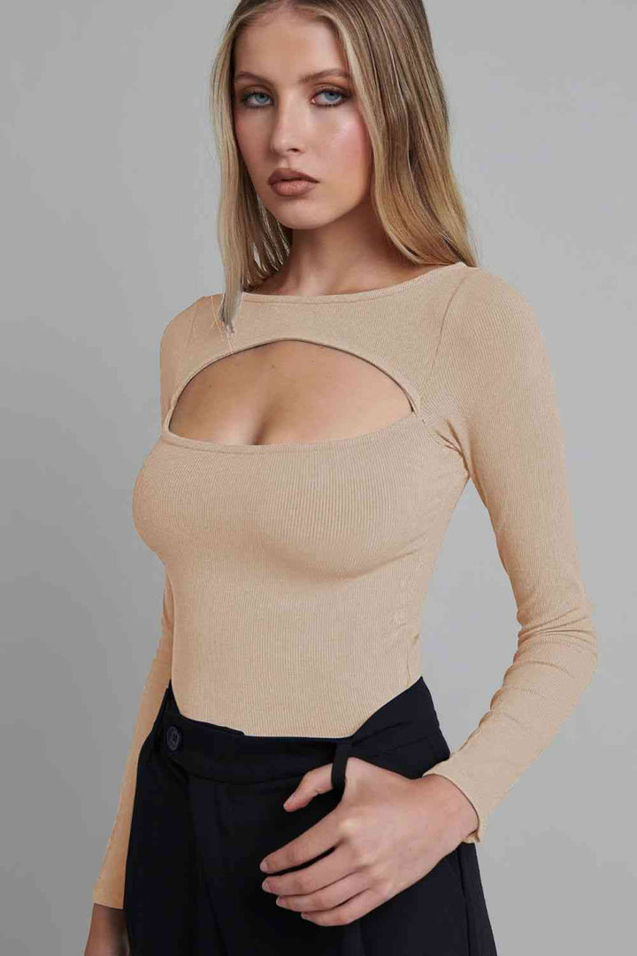 Cutout Ribbed Long Sleeve Bodysuit | 1mrk.com