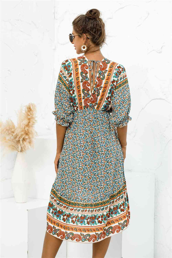 Printed Bohemian V Neck Dress |1mrk.com