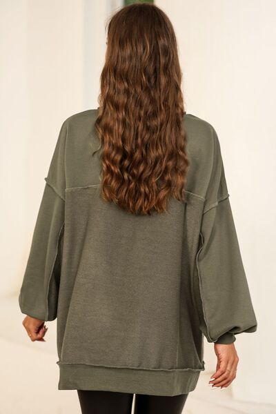 Buttoned Dropped Shoulder Sweatshirt |1mrk.com