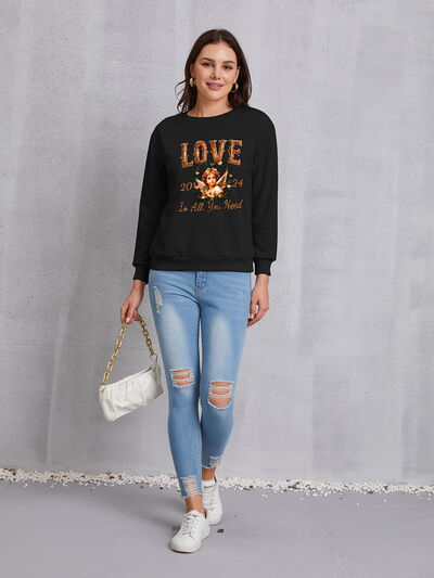 LOVE IS ALL YOU NEED Round Neck Sweatshirt | Trendsi