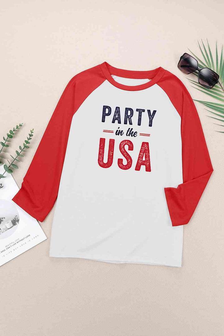 Simply Love PARTY IN THE USA Graphic Raglan Sleeve Tee | 1mrk.com