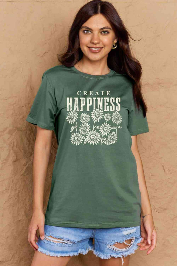 Simply Love Full Size CREATE HAPPINESS Graphic Cotton T-Shirt | 1mrk.com