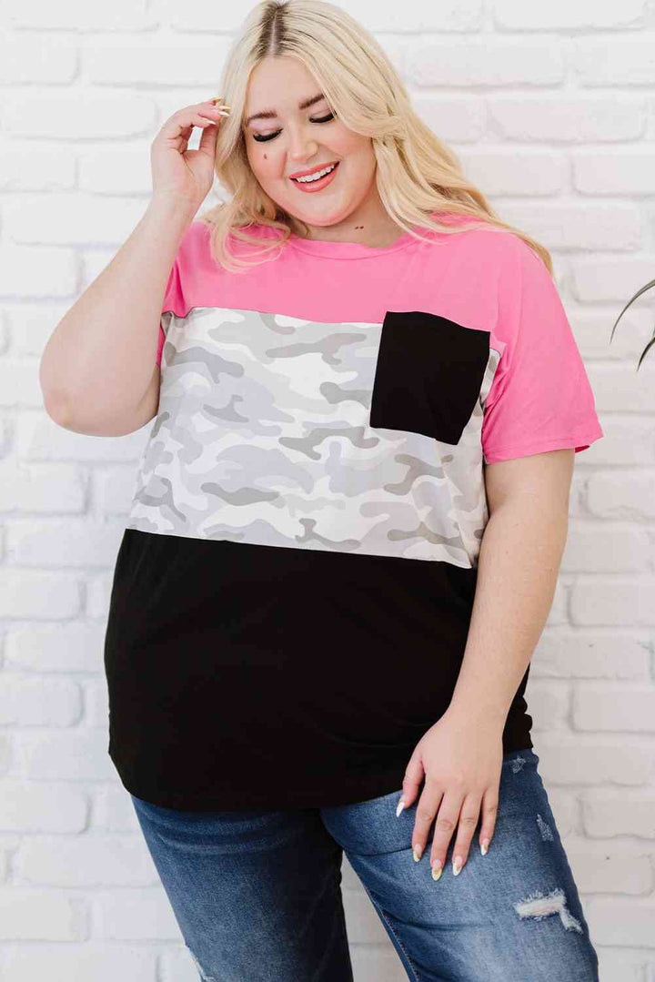Plus Size Leopard Color Block T-Shirt | 1mrk.com