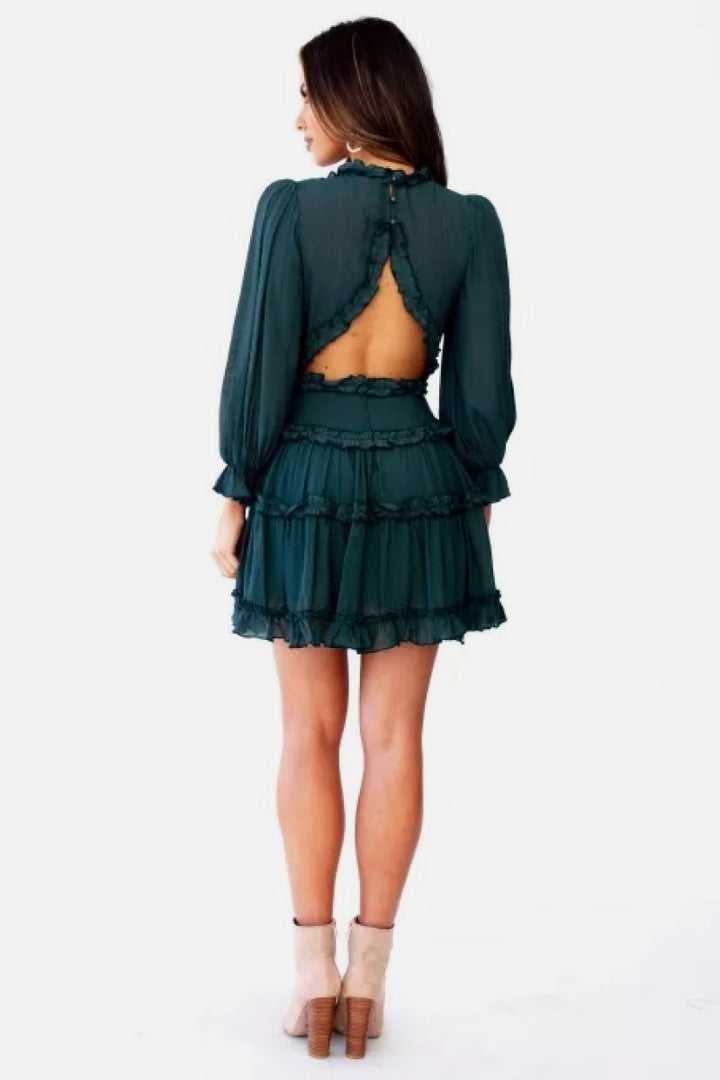 Ruffle Detailing Open Back Dress |1mrk.com