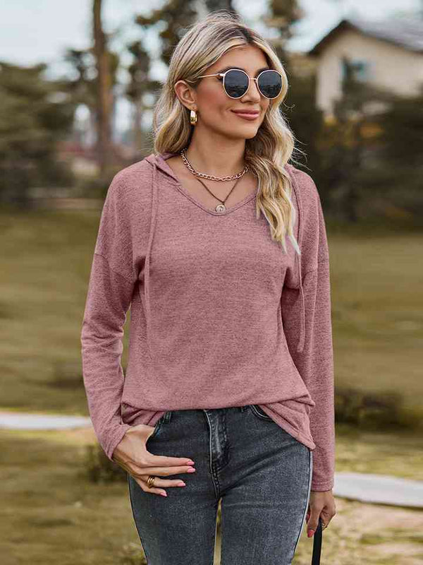 Dropped Shoulder Hooded Blouse |1mrk.com