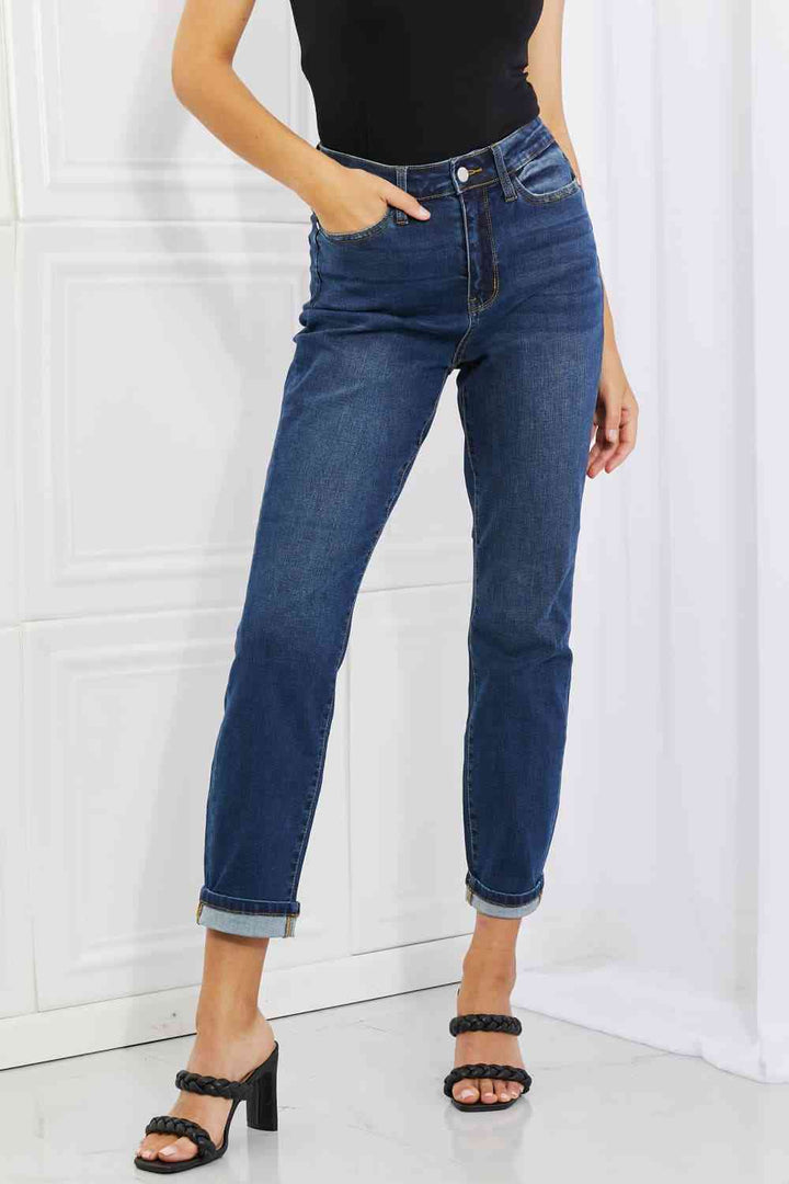 Judy Blue Crystal Full Size High Waisted Cuffed Boyfriend Jeans | 1mrk.com