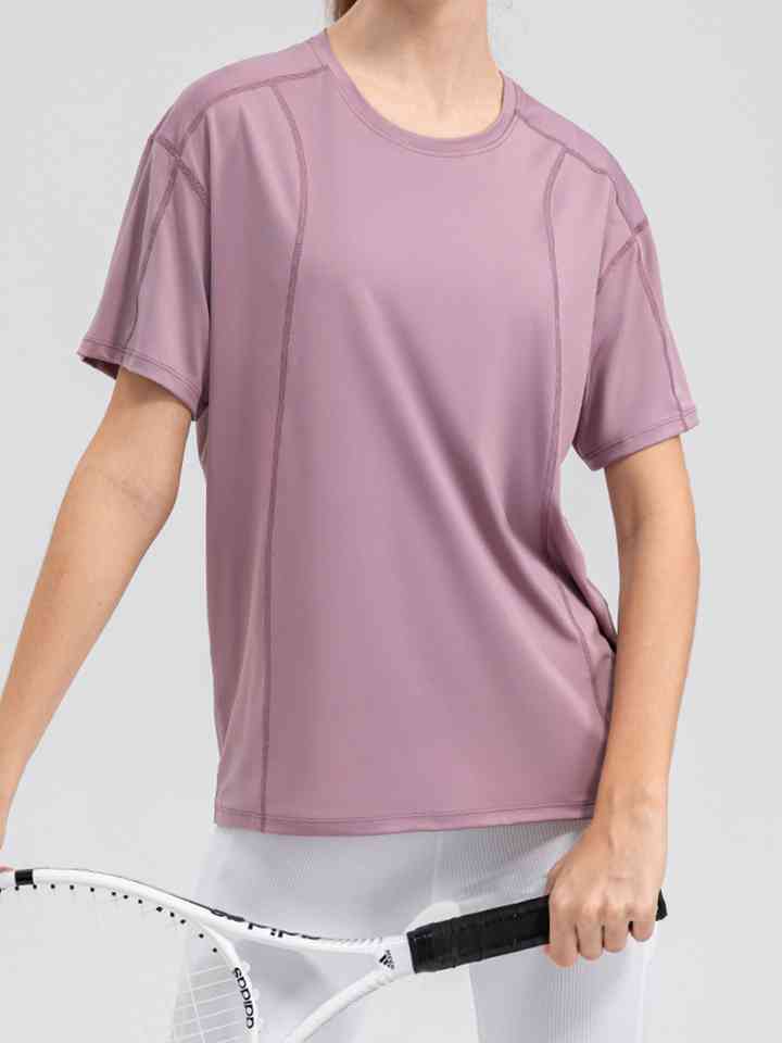 Round Neck Short Sleeve Active Top | 1mrk.com