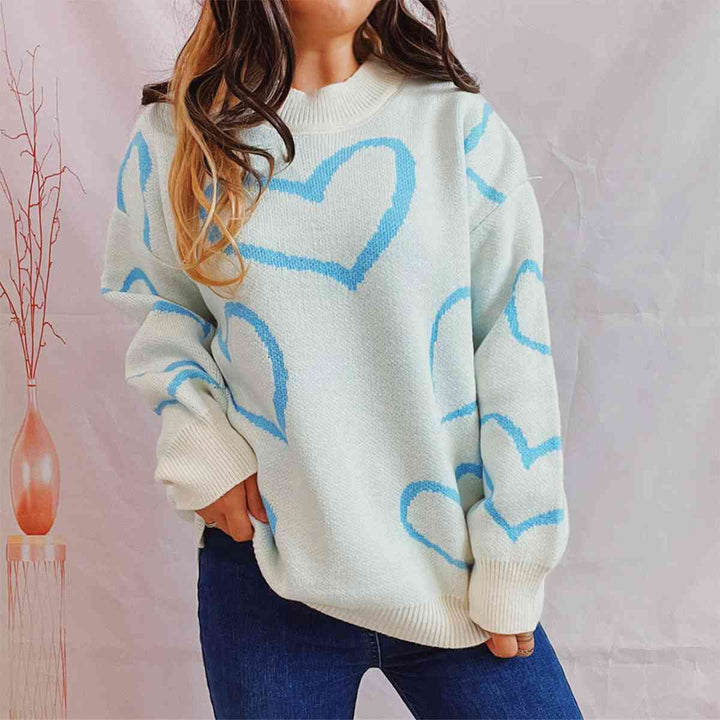 Heart Pattern Long Sleeve Sweater |1mrk.com