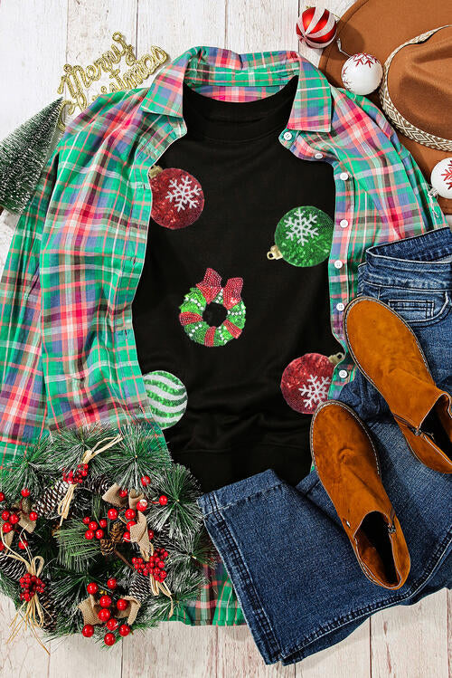 Sequin Patch Christmas Element Sweatshirt |1mrk.com