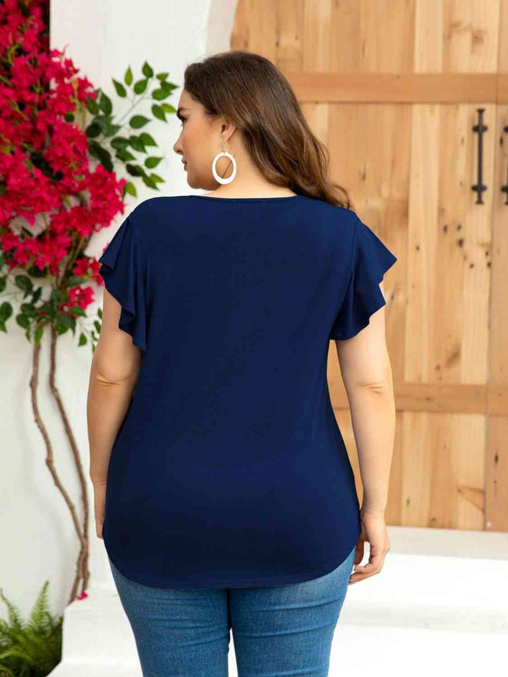 Flutter Sleeve Round Neck Tee | 1mrk.com