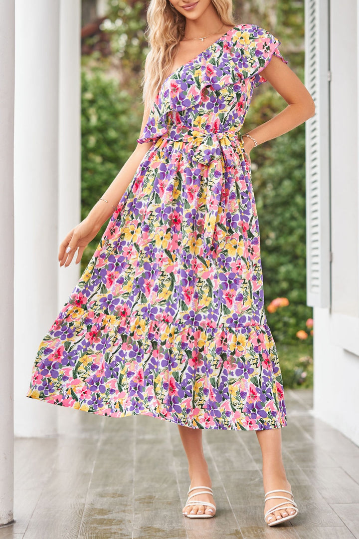 Ruffled Floral One Shoulder Dress | Trendsi