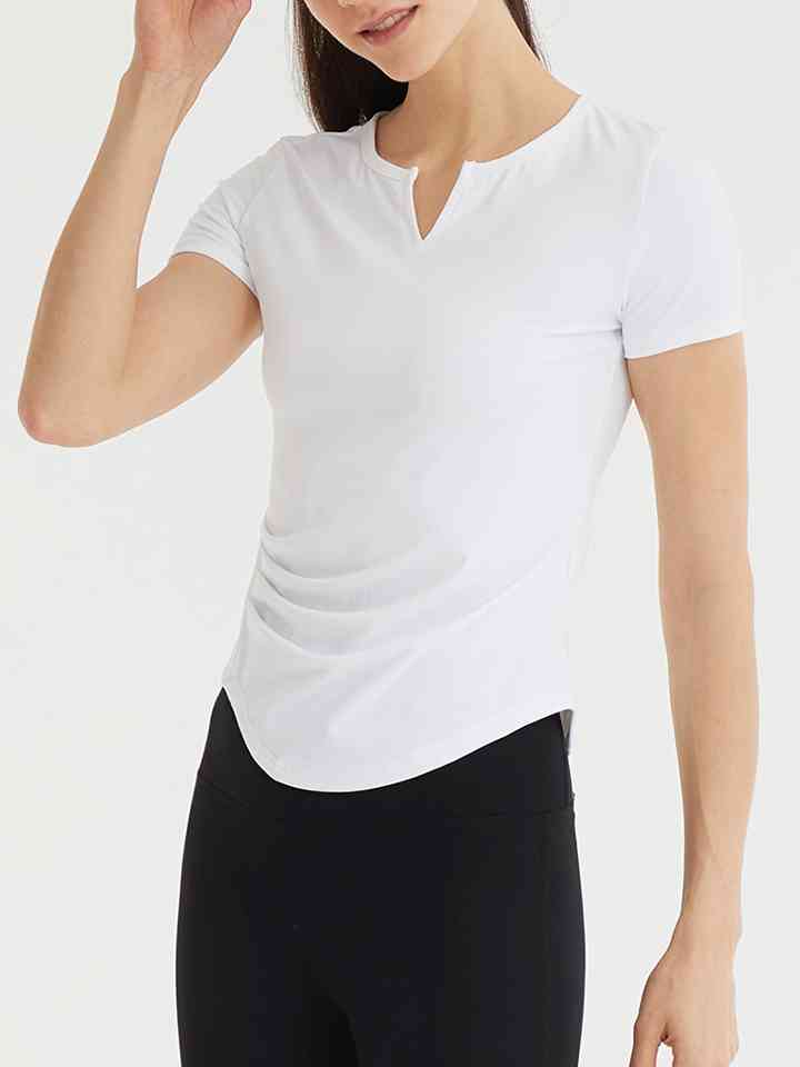 Notched Neck Short Sleeve Active Top | 1mrk.com