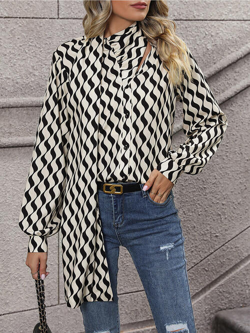 Printed Statement Neck Buttoned Blouse | 1mrk.com