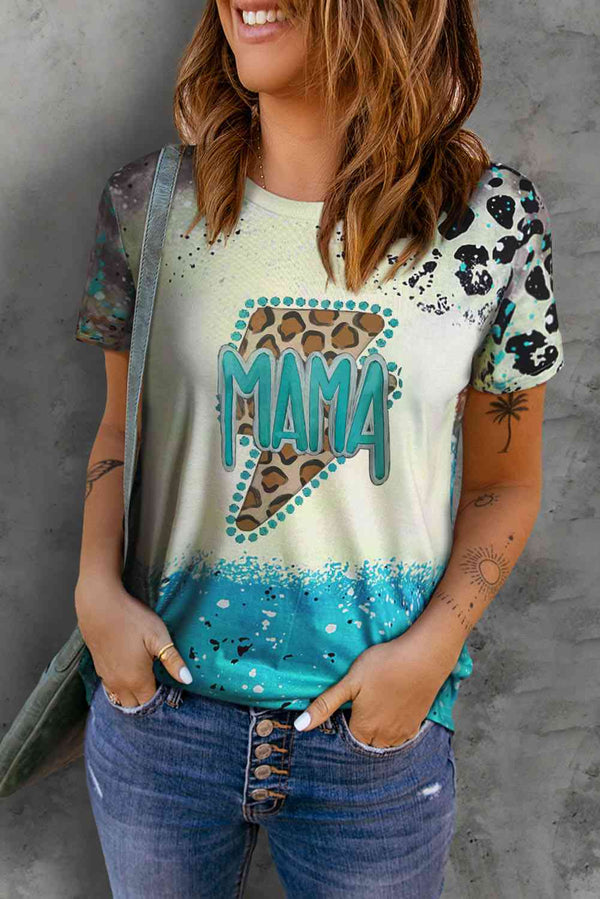 MAMA Lightning Graphic Leopard Round Neck Tee | 1mrk.com