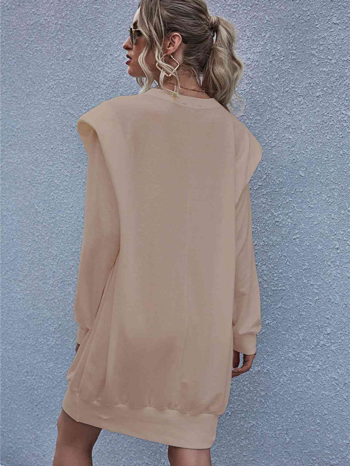 Round Neck Long Sleeve Mini Dress |1mrk.com