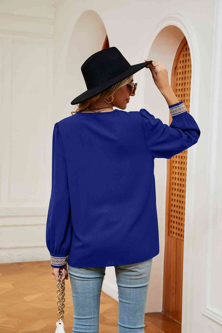 Contrast Puff Sleeve Blouse | 1mrk.com