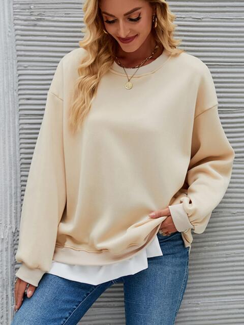 Round Neck Drop Shoulder Sweatshirt |1mrk.com