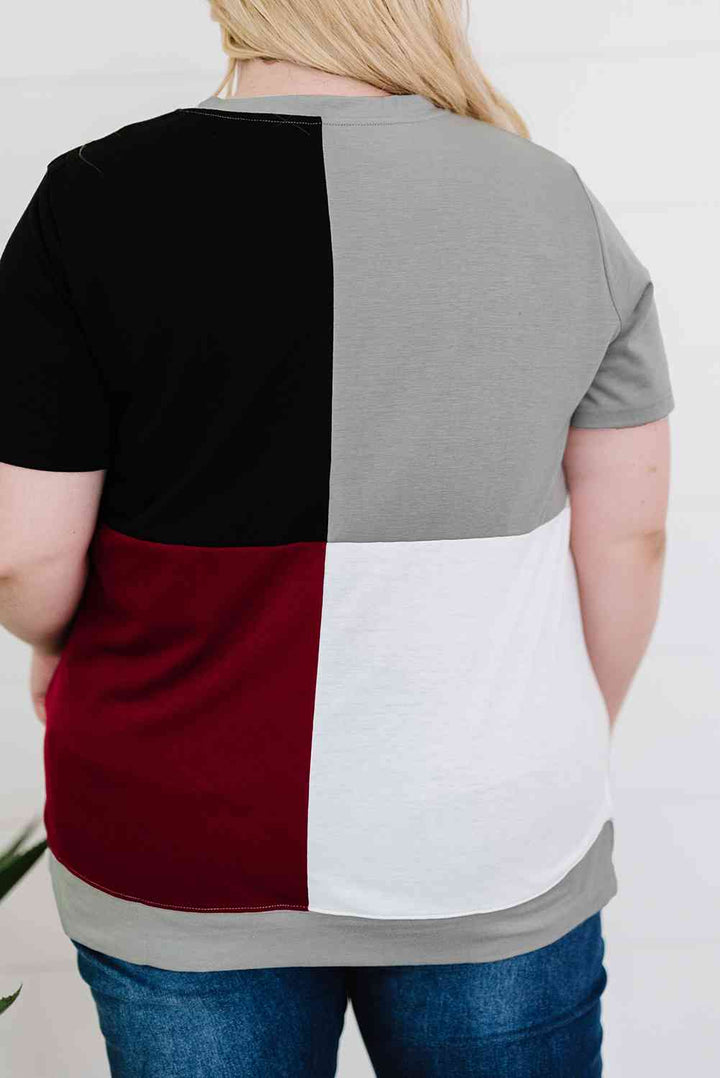 Plus Size Color Block Round Neck T-Shirt | 1mrk.com