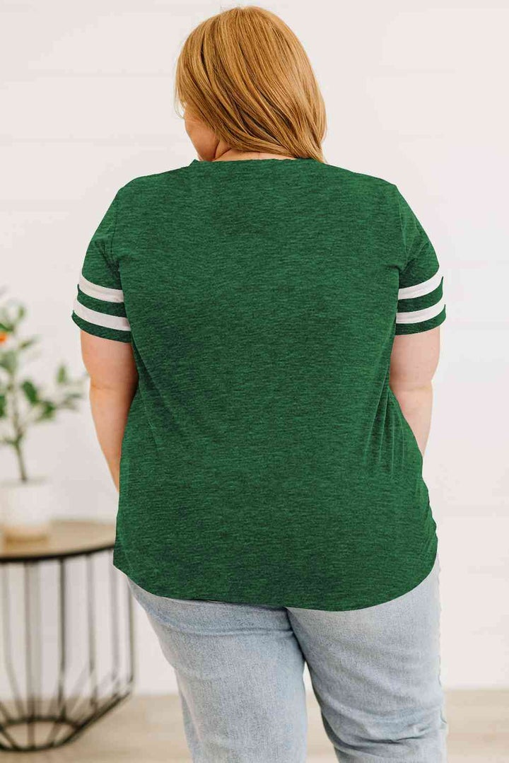 Plus Size Striped V-Neck Tee Shirt | 1mrk.com