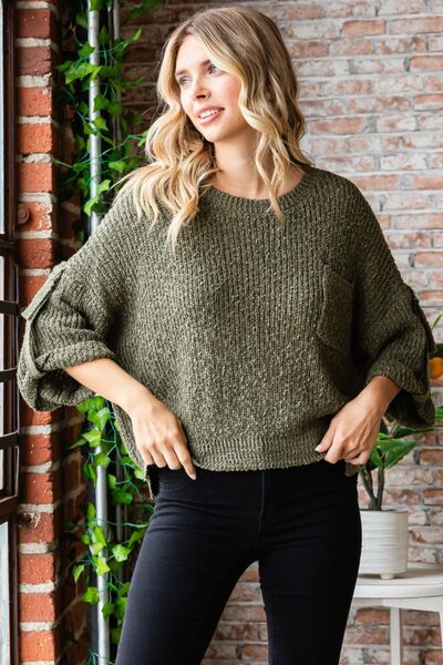 Veveret Round Neck Roll-Up Sweater |1mrk.com
