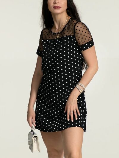 Polka Dot Short Sleeve Mini Dress |1mrk.com