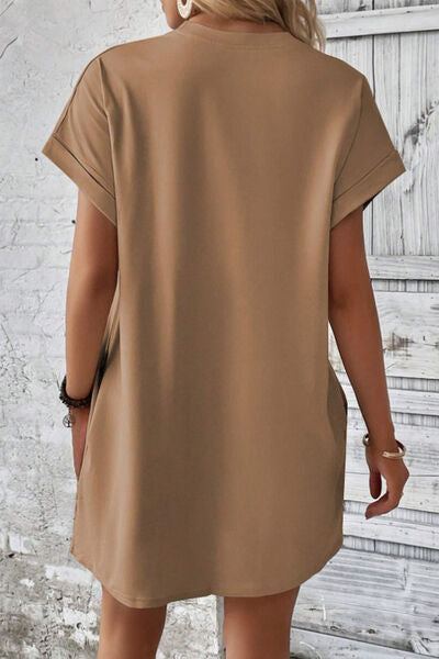 Pocketed Round Neck Short Sleeve Dress |1mrk.com