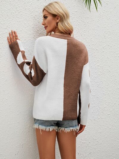 Heart Contrast Dropped Shoulder Sweater |1mrk.com