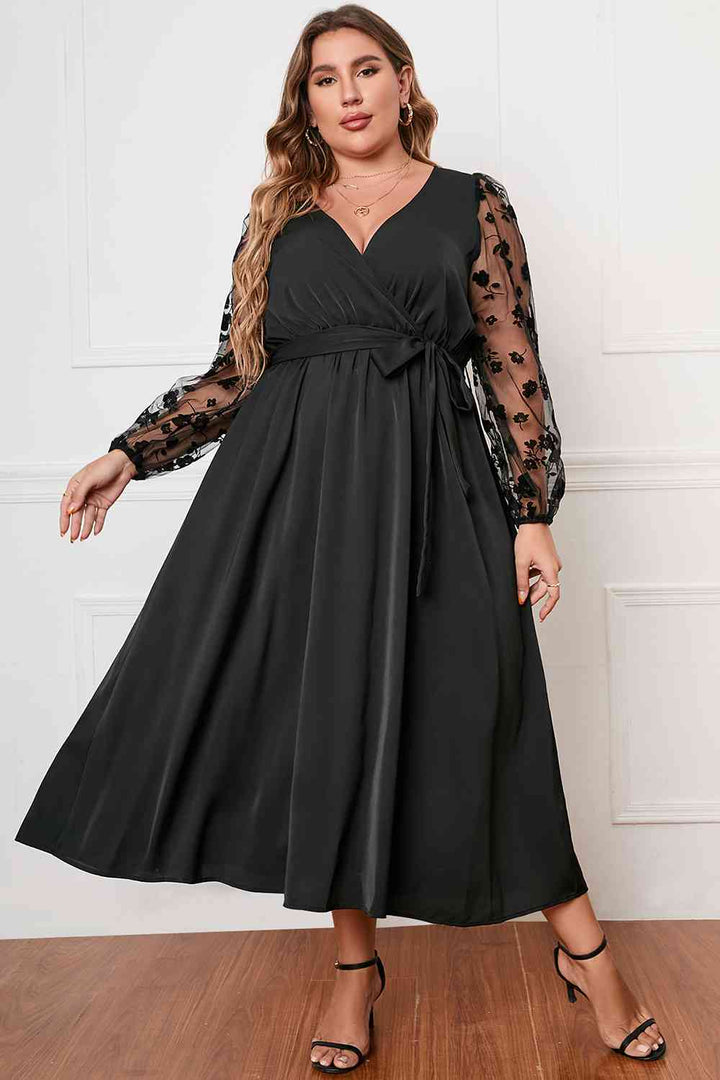 Plus Size Surplice Neck Tied Dress |1mrk.com