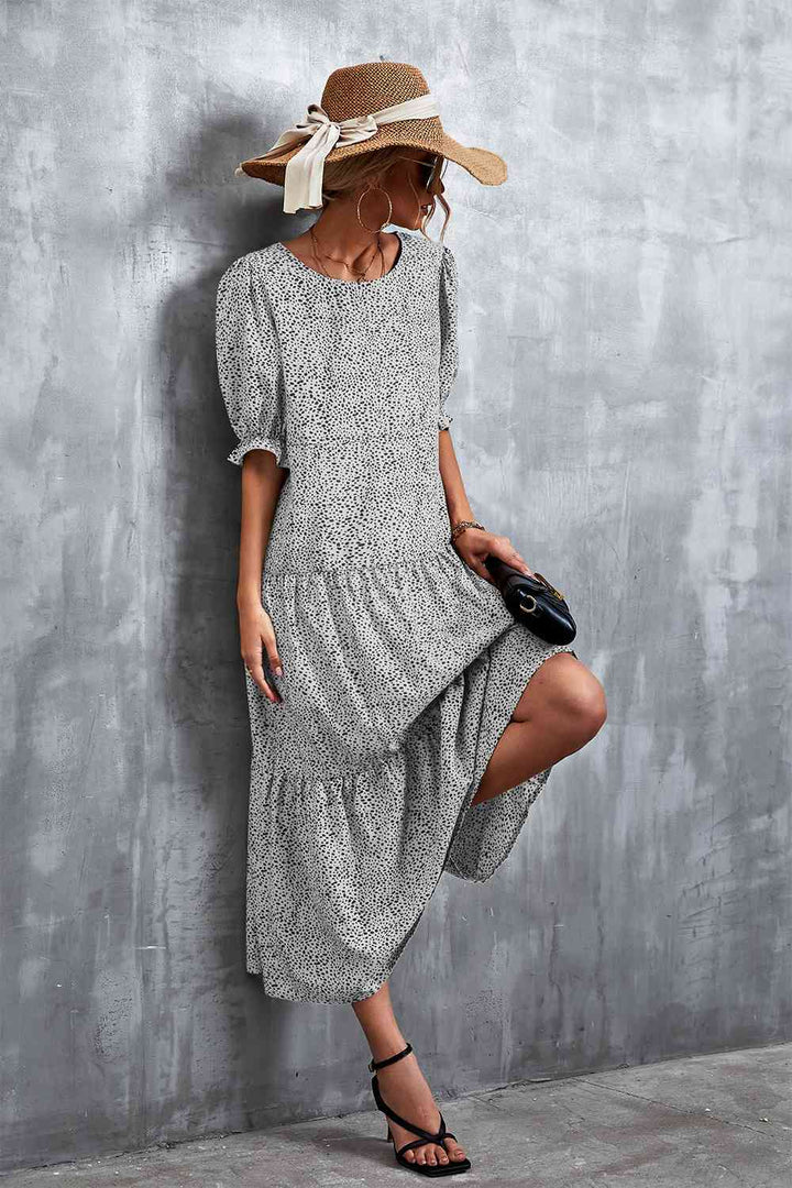 Printed Flounce Sleeve Tiered Dress |1mrk.com