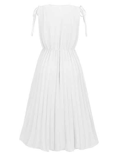 Pleated V-Neck Sleeveless Midi Dress |1mrk.com