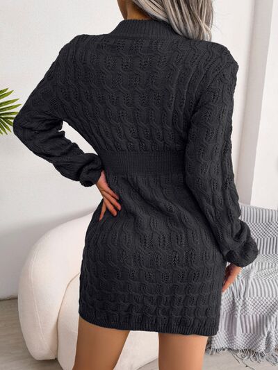 Cable-Knit Round Neck Mini Wrap Sweater Dress |1mrk.com