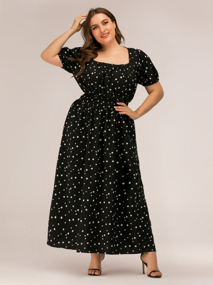 Plus Size Polka Dot Square Neck Dress | Trendsi