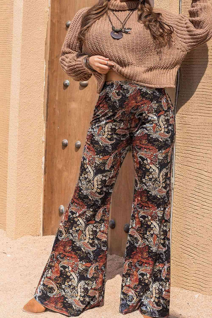 Plus Size Printed Wide Leg Long Pants |1mrk.com