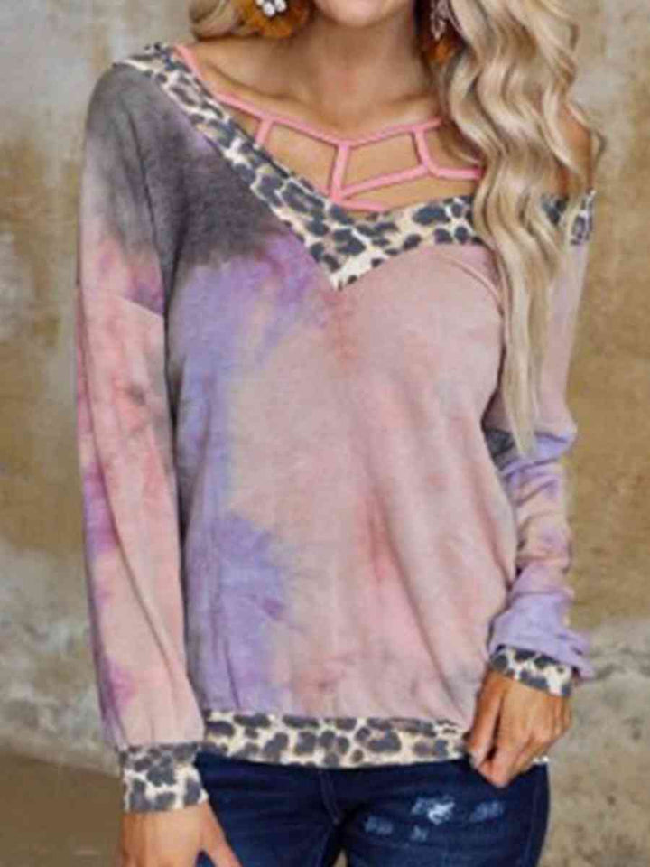 Plaid Leopard V-Neck Sweatshirt |1mrk.com