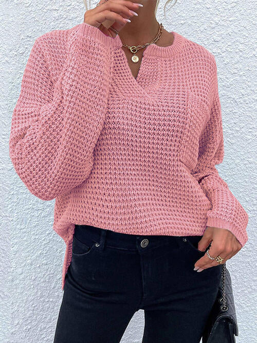 Notched Long Sleeve Sweater |1mrk.com