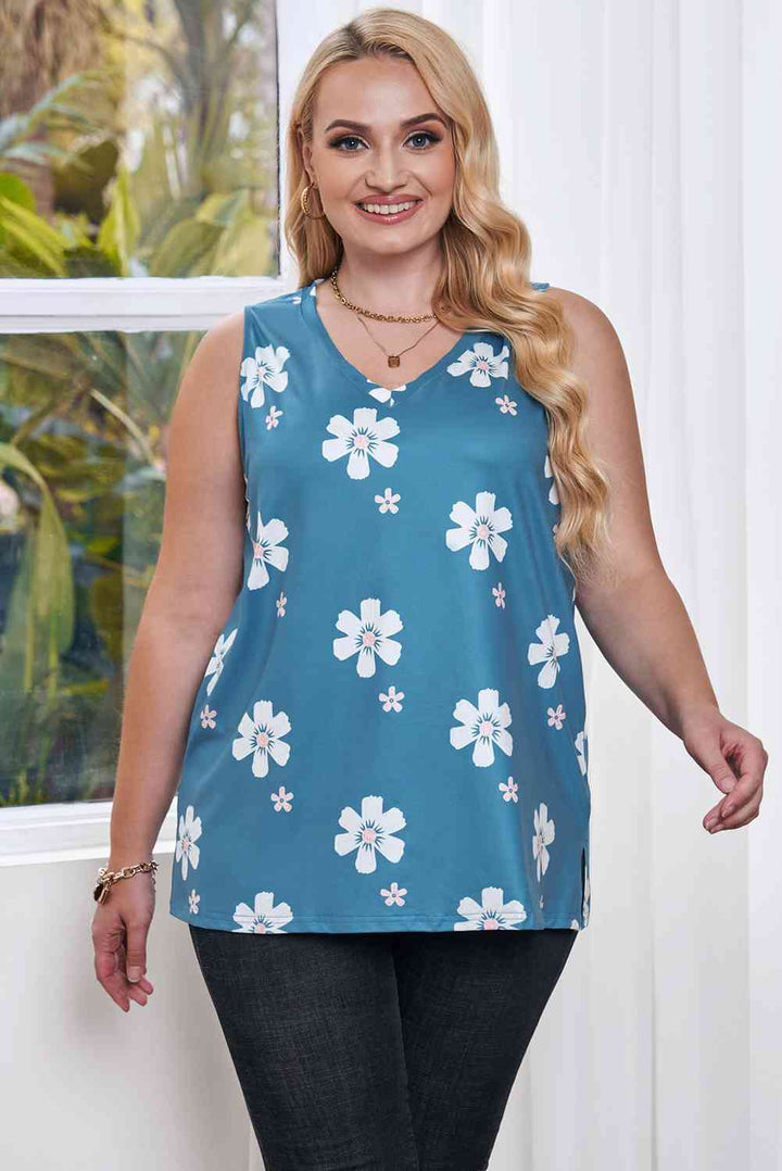 Plus Size Printed V-Neck Tank | 1mrk.com